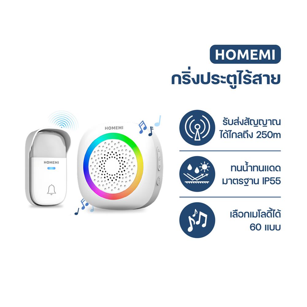 กริ่งประตูไร้สายแบบเสียบปลั๊ก HOMEMI HM0059-P-WH