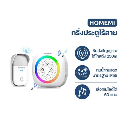 กริ่งประตูไร้สายแบบเสียบปลั๊ก HOMEMI HM0059-P-WH_4