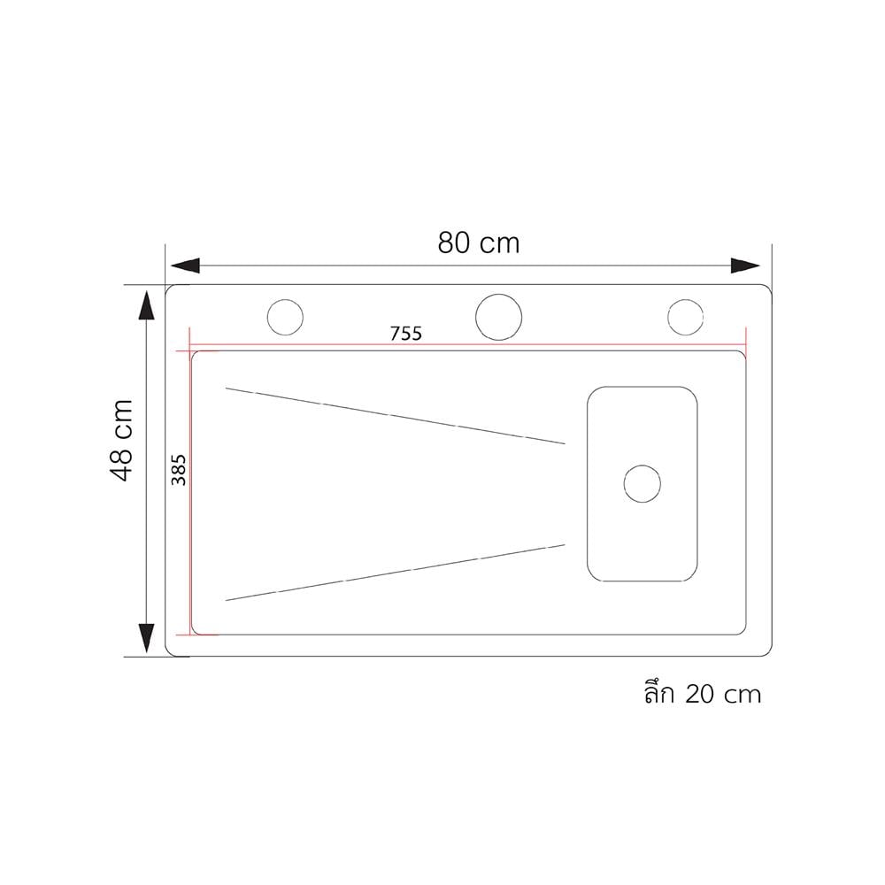 ซิงค์ฝัง 1 หลุม S-FLO NL0009 SM8048-B สีดำ