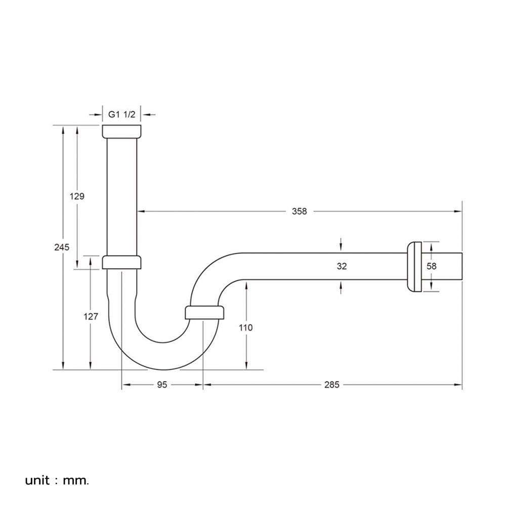 ท่อน้ำทิ้งอ่างล้างหน้าพีแทรป RASLAND RA T922-304-MATT 30 ซม.