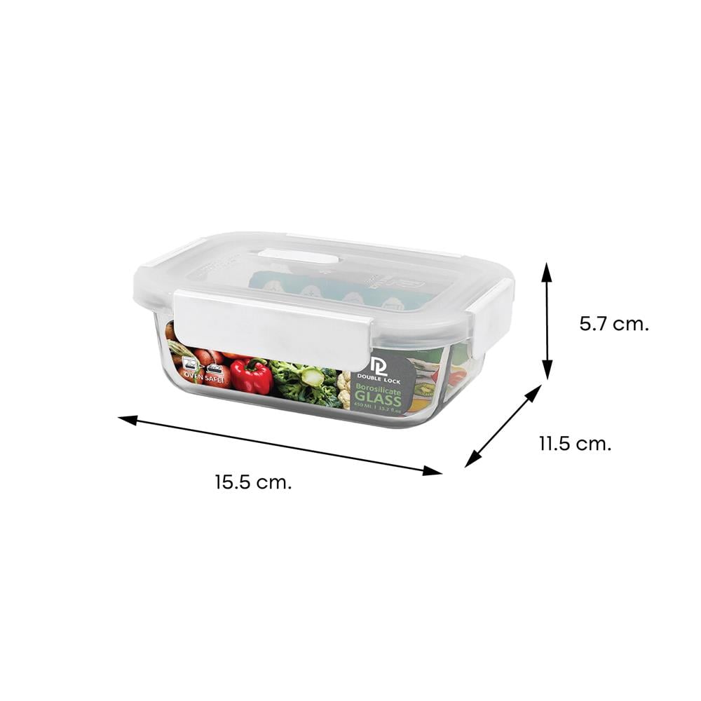 ชุดกล่องอาหารแก้ว DOUBLE LOCK 0.45 ลิตร และ 0.75 ลิตร (แพ็ก 1 แถม 1)
