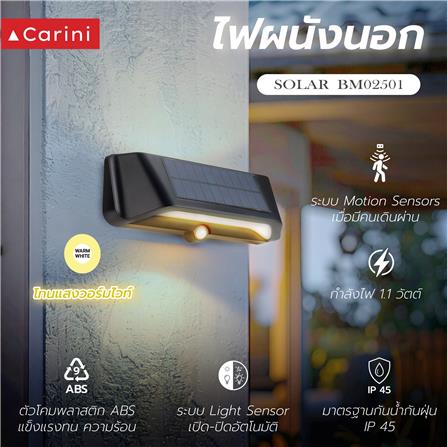 ไฟผนังภายนอก SOLAR CARINI BM02501 1.1 วัตต์ WARM WHITE สีดำ_5