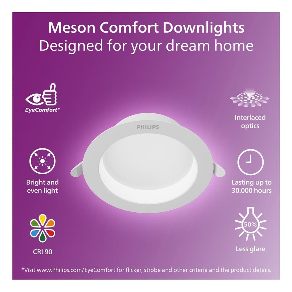 ดาวน์ไลท์ LED PHILIPS MESON COMFORT 9 วัตต์ COOL WHITE 4 นิ้ว สีขาว กลม