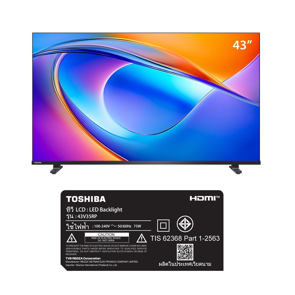 ทีวีแอลอีดี 43 นิ้ว TOSHIBA (FULL HD, LED, VIDAA) 43V35RP