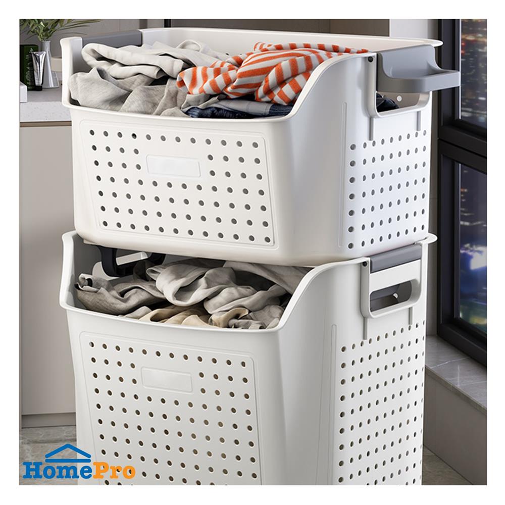 ตะกร้าผ้าเหลี่ยมเตี้ยมีล้อ PLIM OLIS SIZE M สีขาว