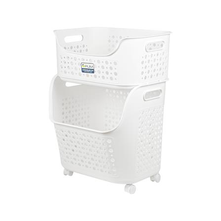 ตะกร้าผ้าเหลี่ยมมีล้อ 2 ชั้น PLIM OLIS สีขาว_0