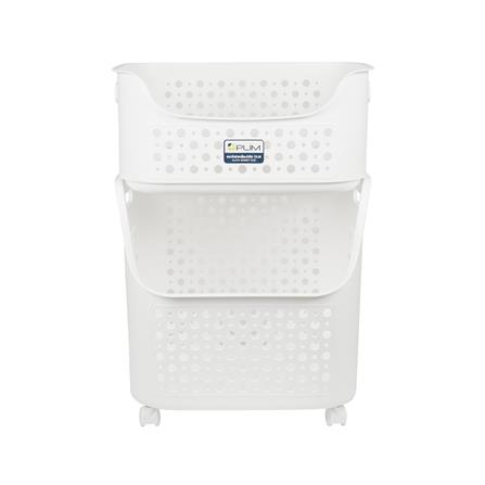 ตะกร้าผ้าเหลี่ยมมีล้อ 2 ชั้น PLIM OLIS สีขาว_1