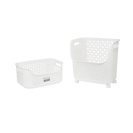 ตะกร้าผ้าเหลี่ยมมีล้อ 2 ชั้น PLIM OLIS สีขาว_2