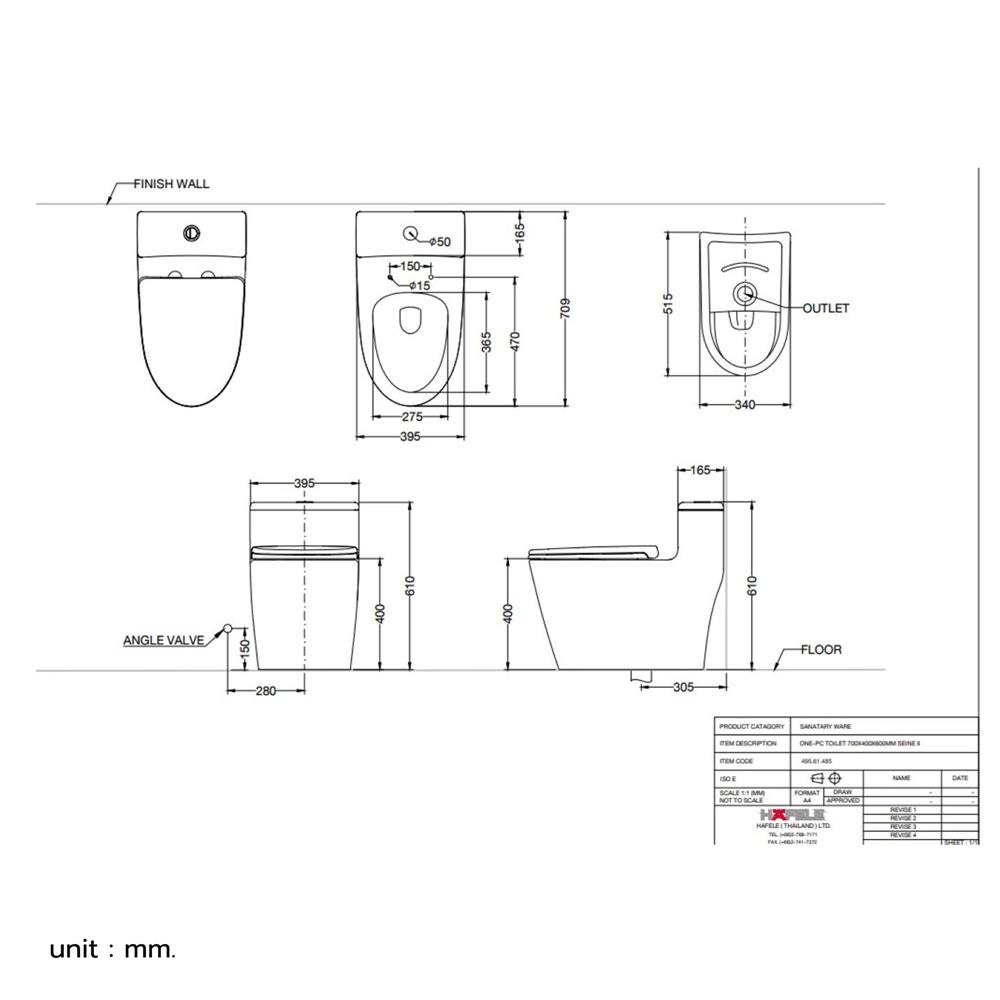 สุขภัณฑ์ 1 ชิ้น HAFELE 495.61.485 3/4.8 ลิตร สีขาว