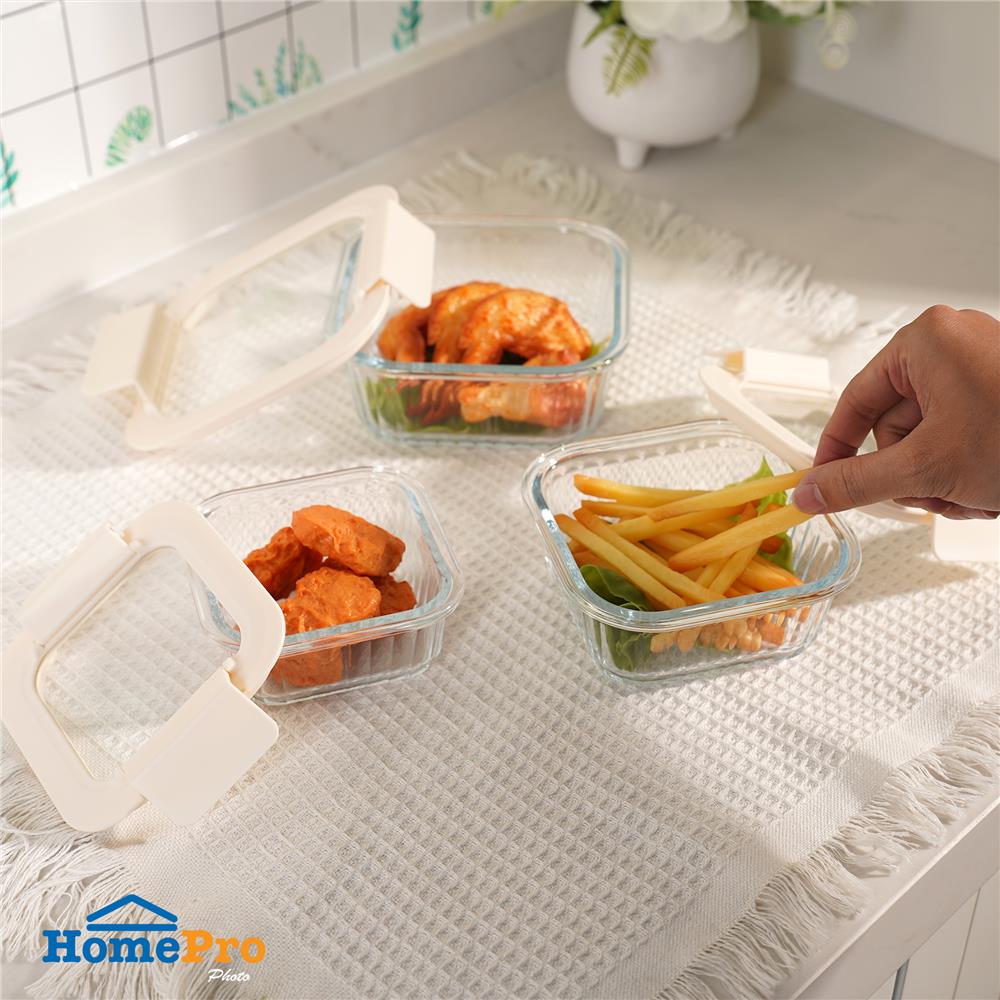 กล่องอาหารแก้วจัตุรัส KECH BELLA 0.32 ลิตร สีขาว