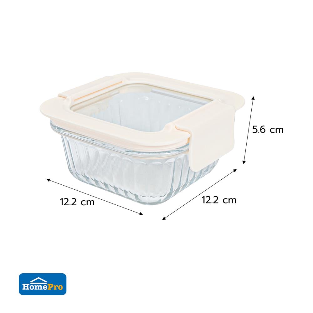 กล่องอาหารแก้วจัตุรัส KECH BELLA 0.32 ลิตร สีขาว