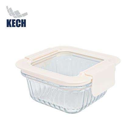 กล่องอาหารแก้วจัตุรัส KECH BELLA 0.32 ลิตร สีขาว_0