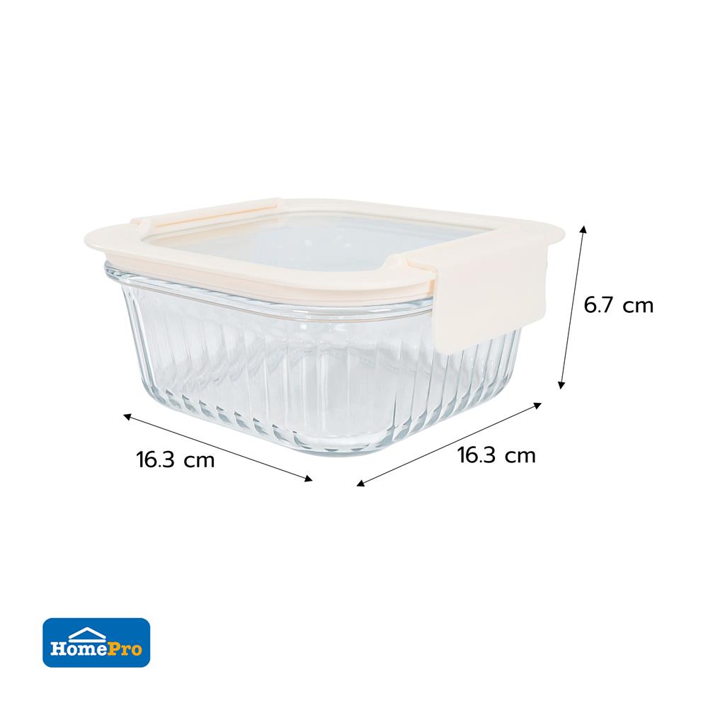 กล่องอาหารแก้วจัตุรัส KECH BELLA 0.8 ลิตร สีขาว