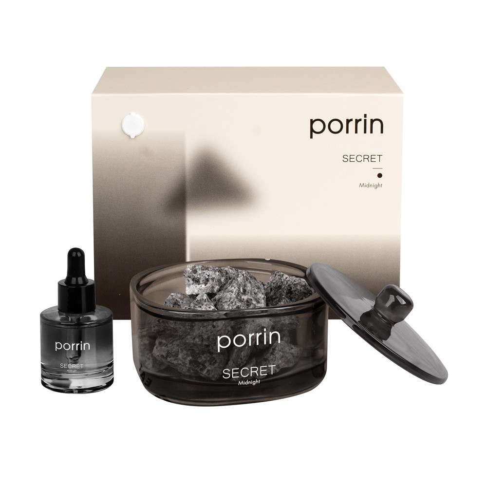 ชุดหินอโรม่าพร้อมน้ำหอม PORRIN SECRET 500 กรัม + 30 มล.