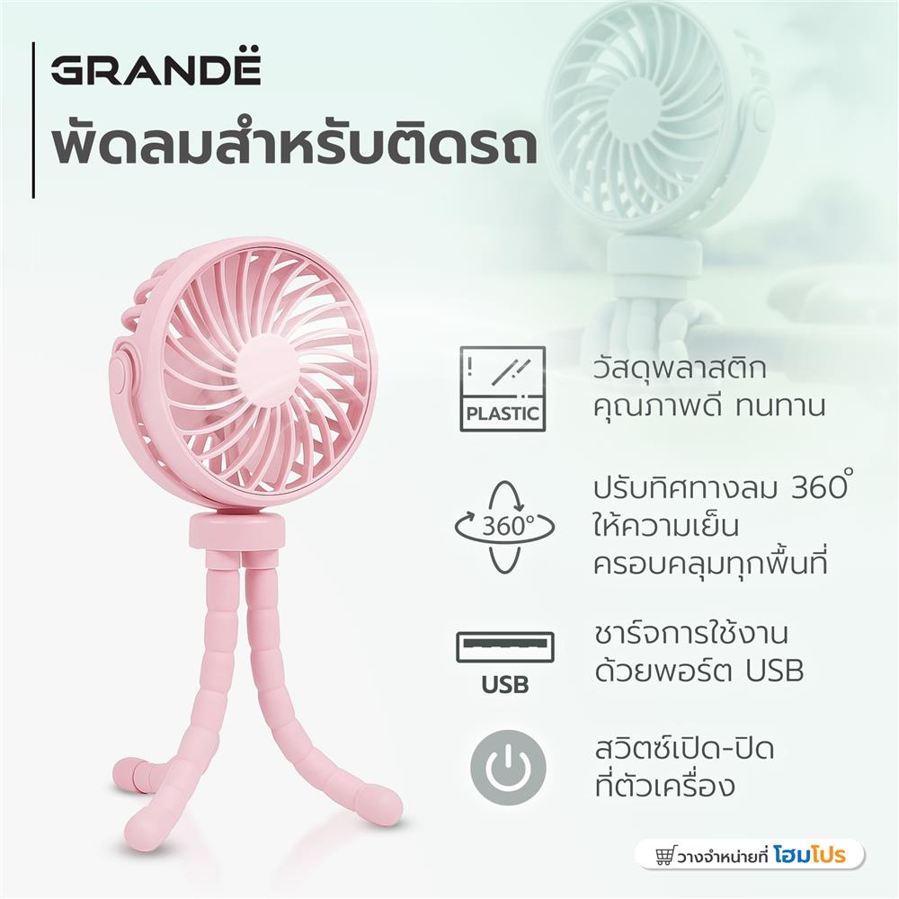 พัดลมสำหรับติดรถ GRANDE สีชมพู