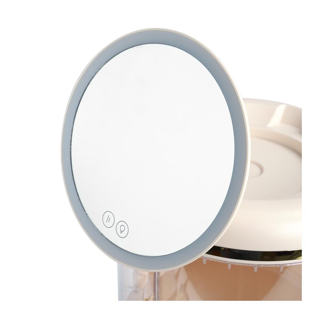 กล่องจัดเก็บเครื่องสำอาง พร้อมกระจก LED STACKO RIKA 26.5x26.5x35.5 ซม. สีขาว