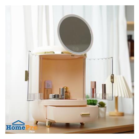 กล่องจัดเก็บเครื่องสำอาง พร้อมกระจก LED STACKO RIKA 26.5x26.5x35.5 ซม. สีขาว_6