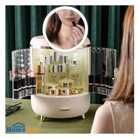 กล่องจัดเก็บเครื่องสำอาง พร้อมกระจก LED STACKO RIKA 26.5x26.5x35.5 ซม. สีขาว_7