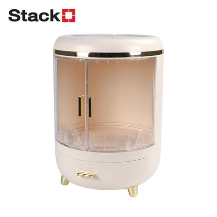 กล่องจัดเก็บเครื่องสำอาง พร้อมกระจก LED STACKO RIKA 26.5x26.5x35.5 ซม. สีขาว_0