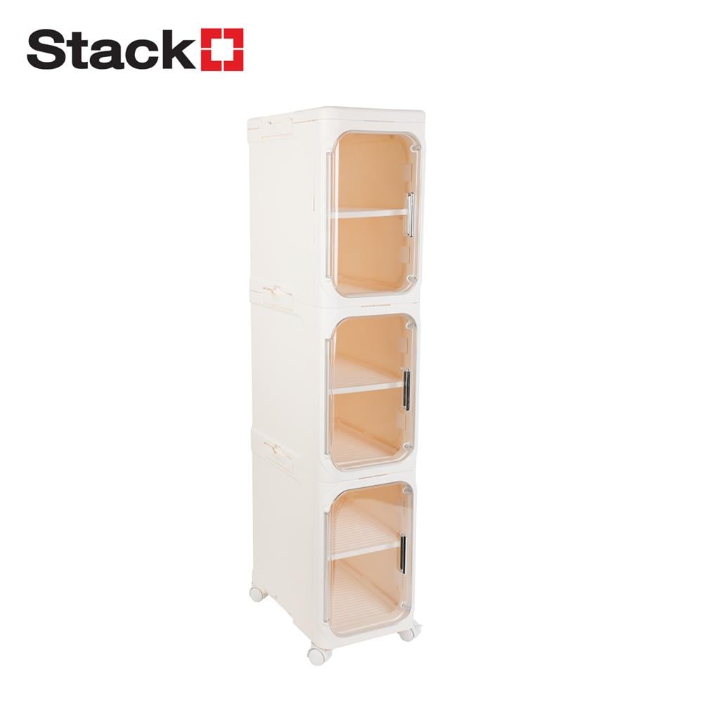 ตู้บานเปิดแคบ 3 ชั้น มีล้อ STACKO NICO 20x33x95 ซม. สีวอร์มขาว/ใส