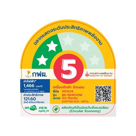เครื่องซักผ้าฝาหน้า HITACHI BD-904HVOW 9 กก. 1400RPM อินเวอร์เตอร์ สีขาว_5
