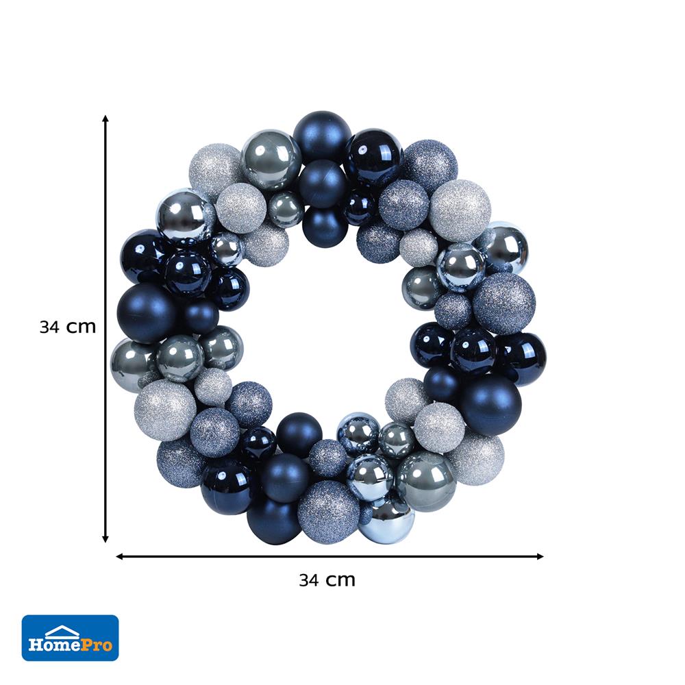 หรีดลูกบอลคริสต์มาส HOME LIVING STYLE 34x34 ซม. สีเงิน/ฟ้า