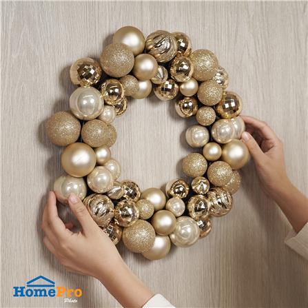 หรีดลูกบอลคริสต์มาส HOME LIVING STYLE 34x34 ซม. สีทอง_4
