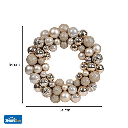 หรีดลูกบอลคริสต์มาส HOME LIVING STYLE 34x34 ซม. สีทอง_5