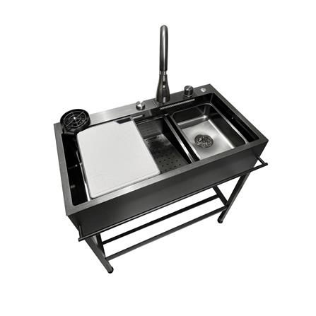 ซิงค์ขาตั้ง 1 หลุม KUCINE KURO8245 สีเทาดำ_3