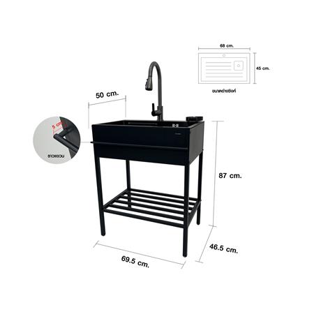 ซิงค์ขาตั้ง 1 หลุม KUCINE KURO6845 สีเทาดำ_5