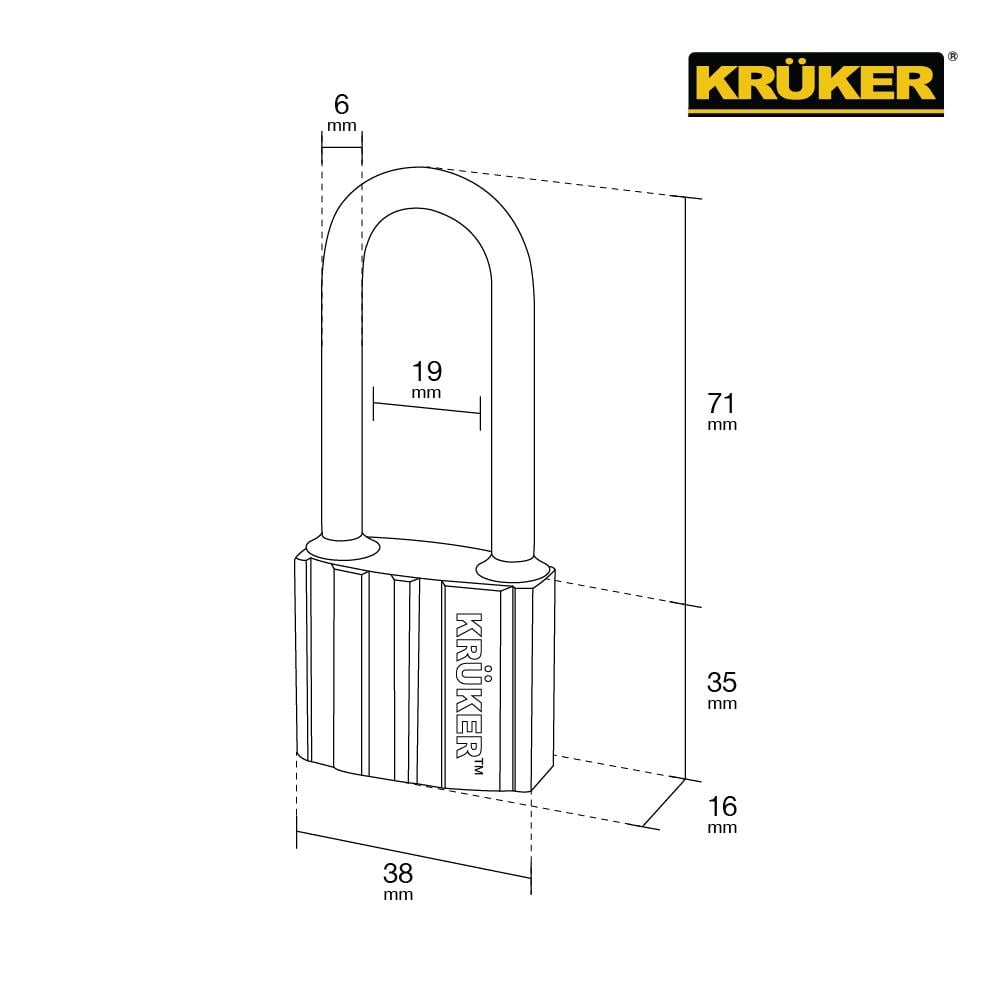 กุญแจ KRUKER KK-9561 38 มม. สีดำ