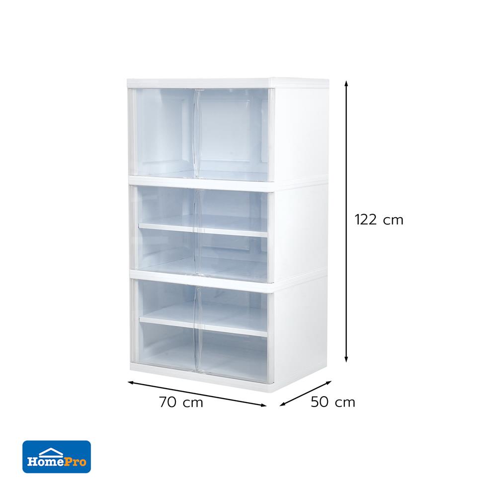 ตู้บานเปิด 3 ชั้น STACKO NOBI 70x50x122ซม. สีขาว/ใส