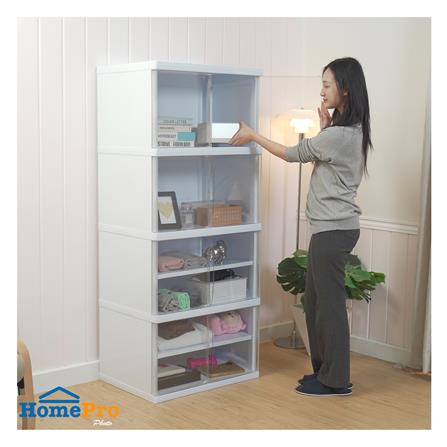 ตู้บานเปิด 4 ชั้น STACKO NOBI 70x50x162 ซม. สีขาว/ใส_5