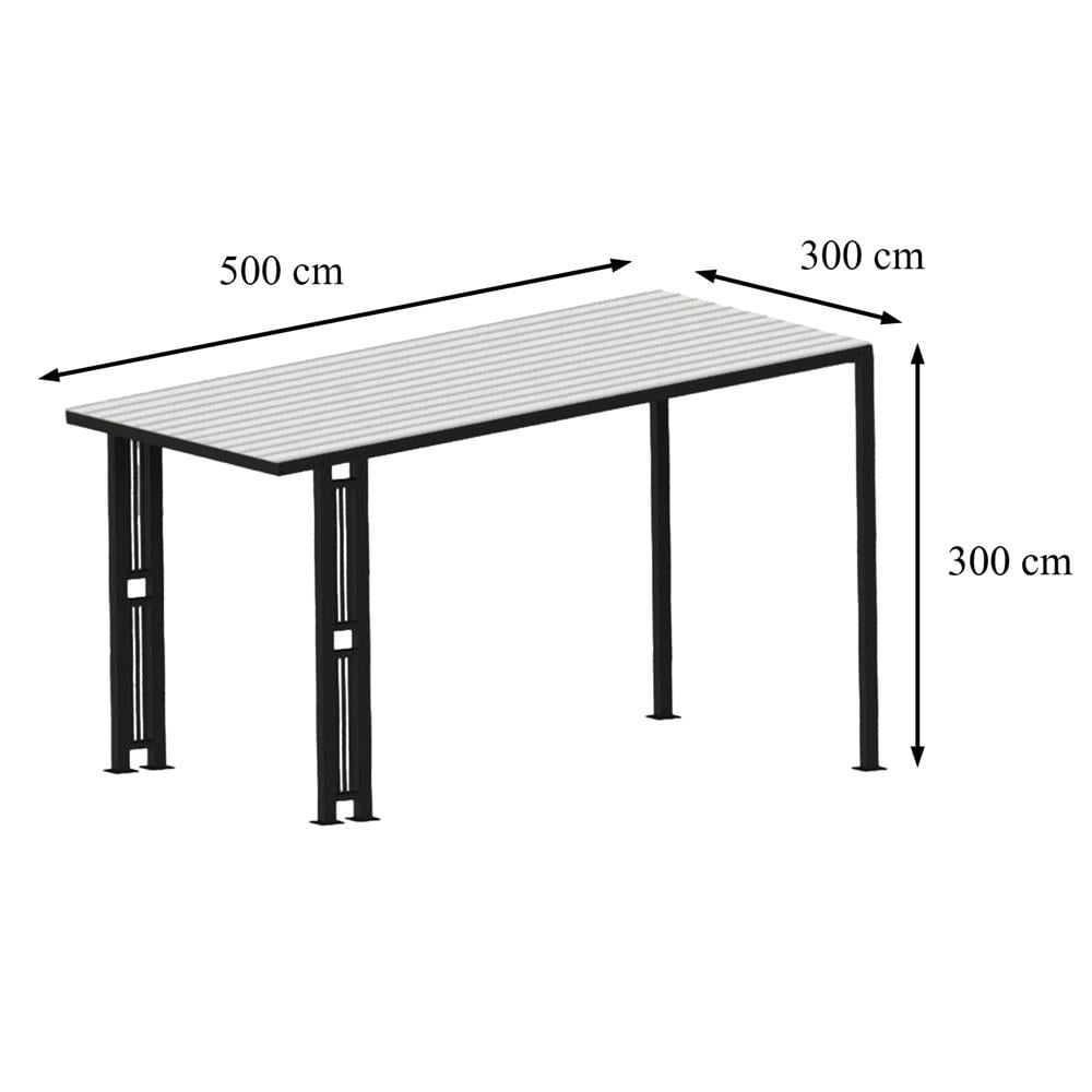 โรงจอดรถสำเร็จรูป หลังคาไวนิล ไม่มีรางน้ำฝน เสาตกแต่ง SUNSHIELD 3x5 เมตร