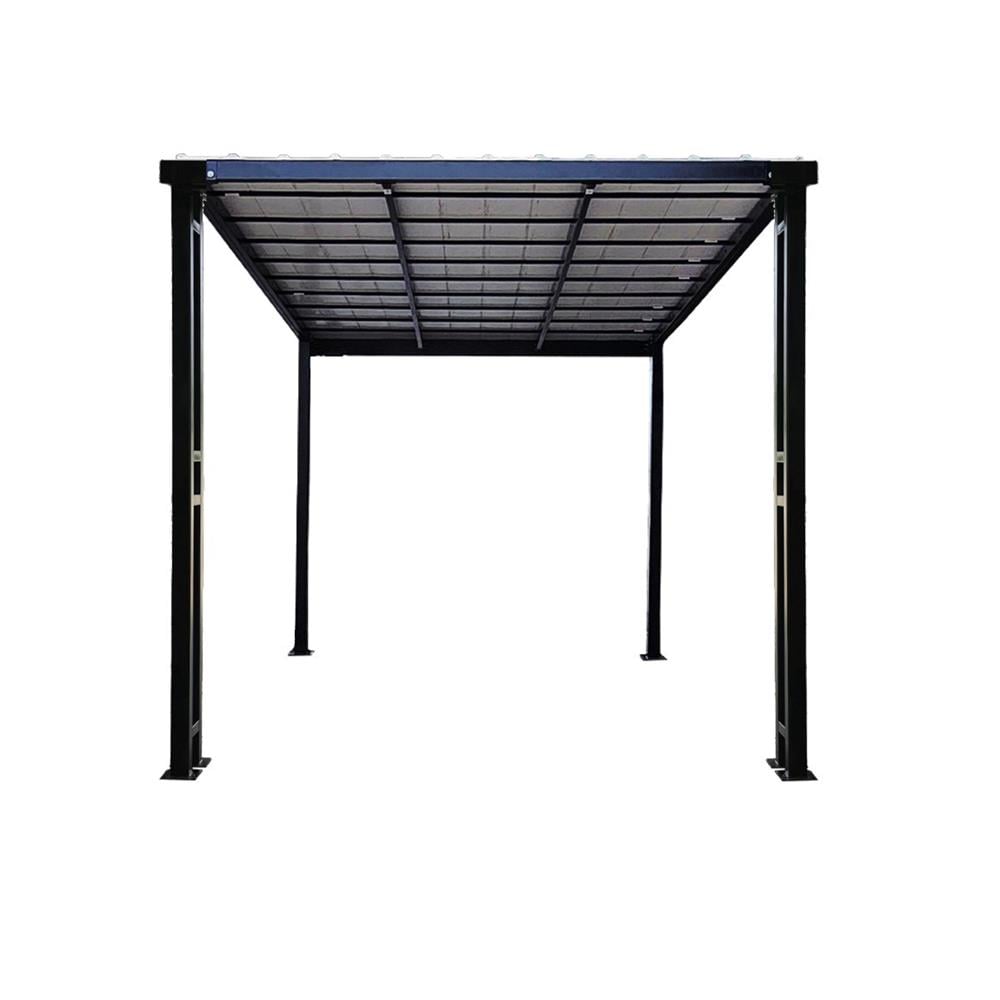 โรงจอดรถสำเร็จรูป หลังคาไวนิล ไม่มีรางน้ำฝน เสาตกแต่ง SUNSHIELD 3x5 เมตร