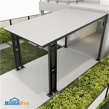 โรงจอดรถสำเร็จรูป หลังคาไวนิล ไม่มีรางน้ำฝน เสาตกแต่ง SUNSHIELD 3x5 เมตร_3