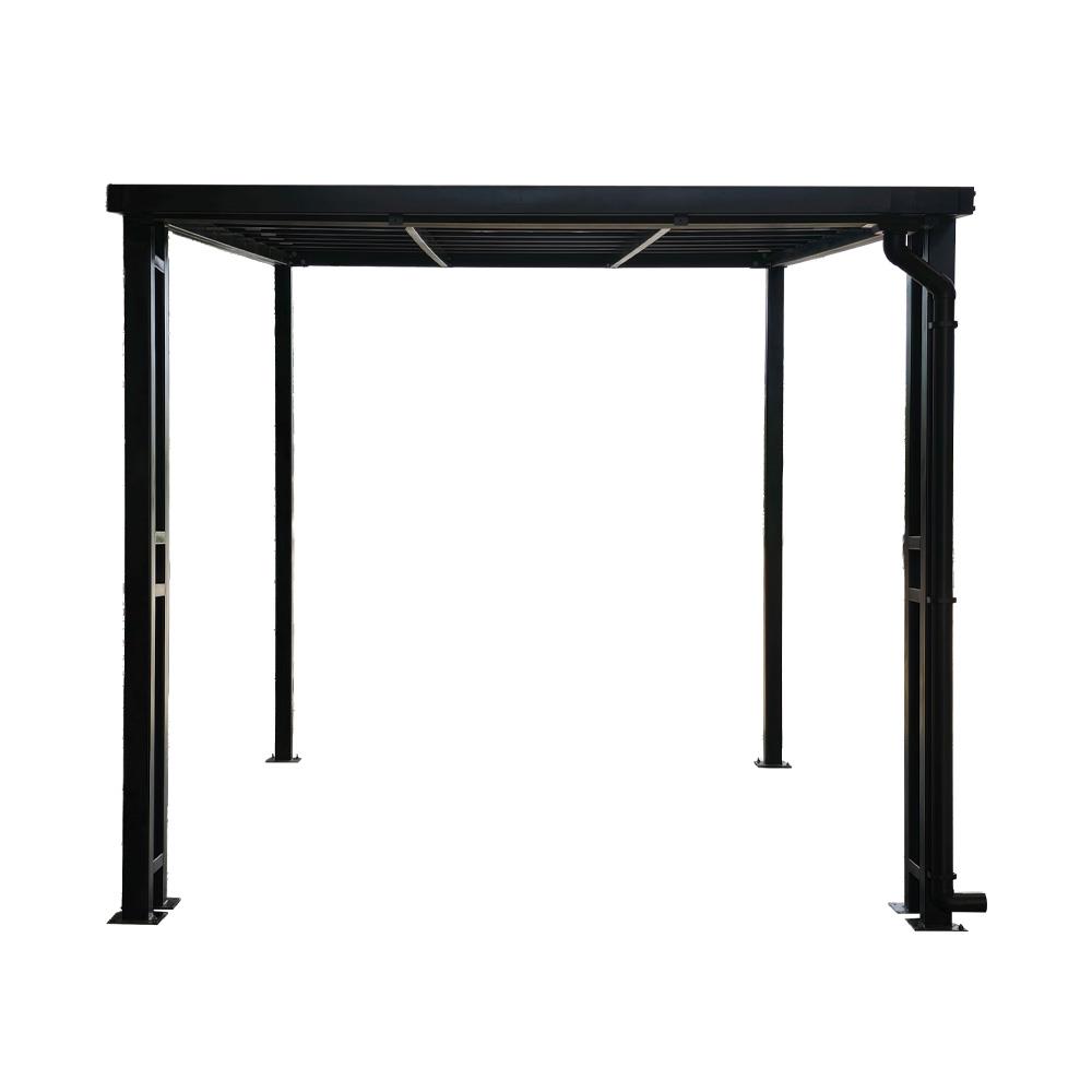 โรงจอดรถสำเร็จรูป หลังคาโพลีคาร์บอเนตแบบตัน มีรางน้ำฝน เสาตกแต่ง SUNSHIELD 3x5 เมตร สีเทา