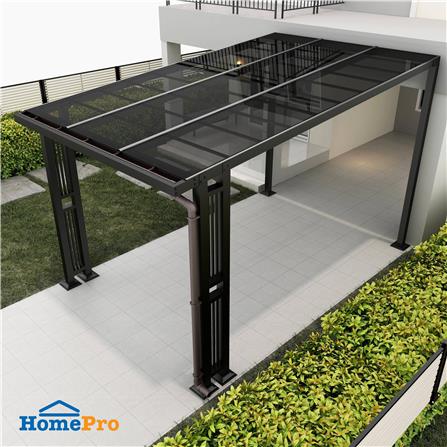 โรงจอดรถสำเร็จรูป หลังคาโพลีคาร์บอเนตแบบตัน มีรางน...