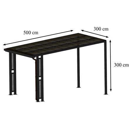 โรงจอดรถสำเร็จรูป หลังคาโพลีคาร์บอเนตแบบตัน มีรางน้ำฝน เสาตกแต่ง SUNSHIELD 3x5 เมตร สีเทา_6