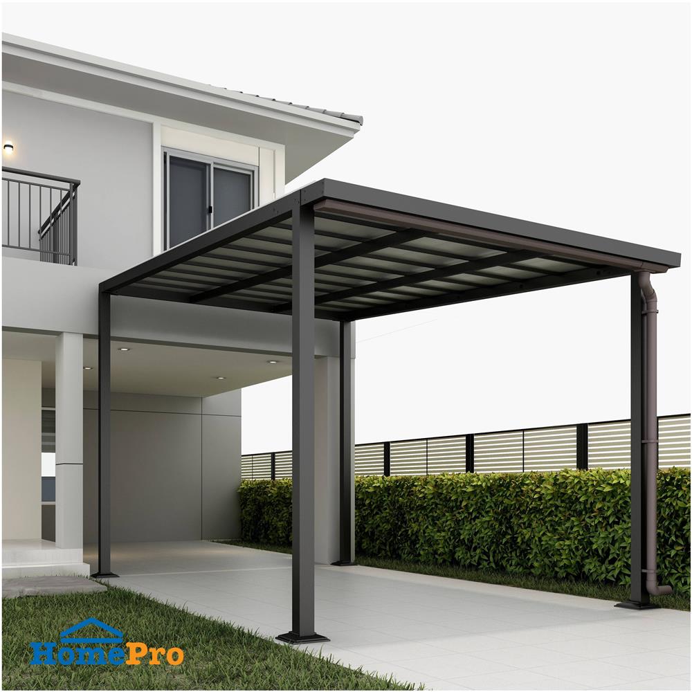 โรงจอดรถสำเร็จรูป หลังคาไวนิล มีรางน้ำฝน เสาธรรมดา SUNSHIELD 3x5 เมตร