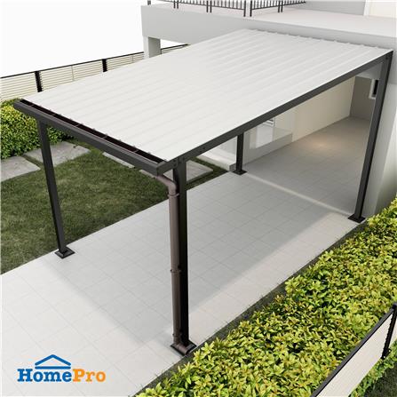 โรงจอดรถสำเร็จรูป หลังคาไวนิล มีรางน้ำฝน เสาธรรมดา SUNSHIELD 3x5 เมตร