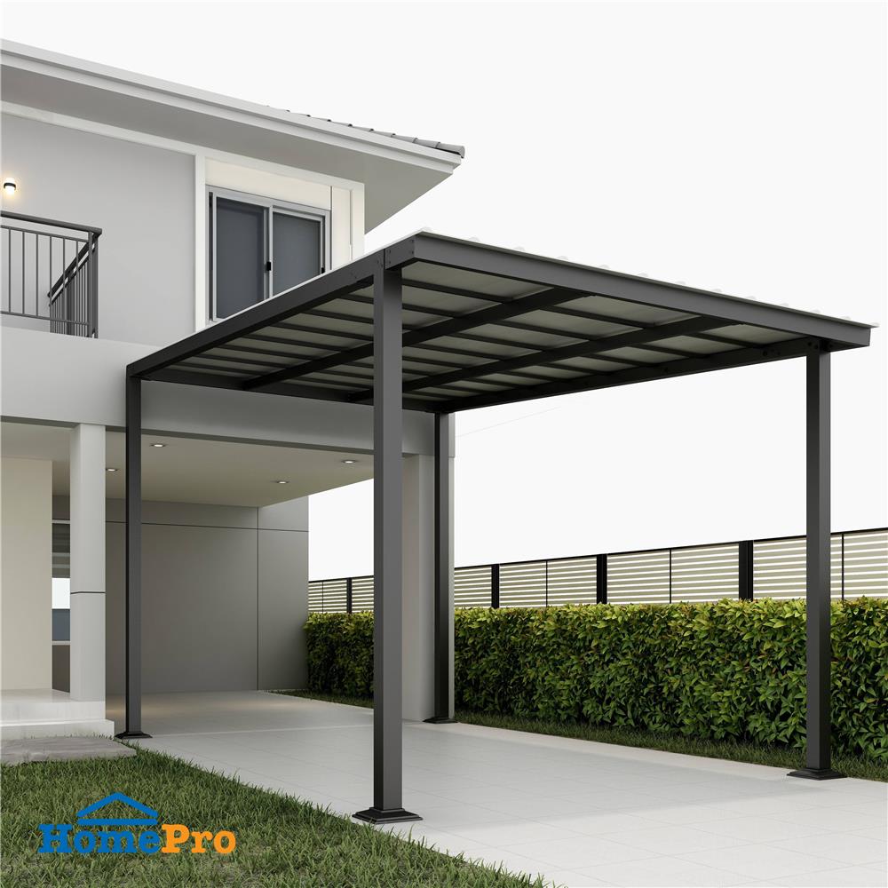 โรงจอดรถสำเร็จรูป หลังคาไวนิล ไม่มีรางน้ำฝน เสาธรรมดา SUNSHIELD 3x5 เมตร