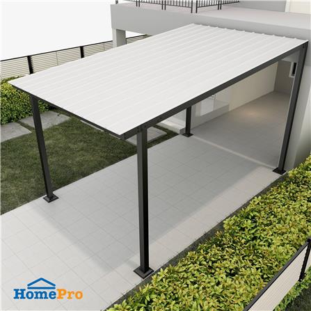 โรงจอดรถสำเร็จรูป หลังคาไวนิล ไม่มีรางน้ำฝน เสาธรรมดา SUNSHIELD 3x5 เมตร_3