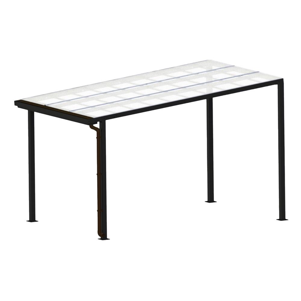 โรงจอดรถสำเร็จรูป หลังคาโพลีคาร์บอเนตแบบตัน มีรางน้ำฝน เสาธรรมดา SUNSHIELD 3x5 เมตร สีใส