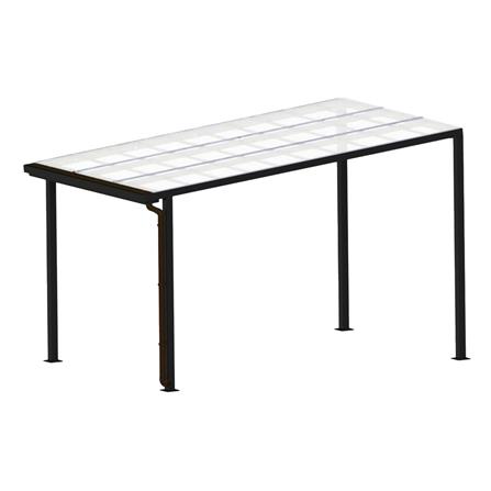 โรงจอดรถสำเร็จรูป หลังคาโพลีคาร์บอเนตแบบตัน มีรางน้ำฝน เสาธรรมดา SUNSHIELD 3x5 เมตร สีใส