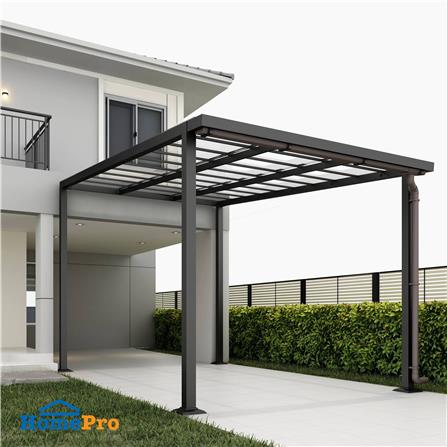 โรงจอดรถสำเร็จรูป หลังคาโพลีคาร์บอเนตแบบตัน มีรางน้ำฝน เสาธรรมดา SUNSHIELD 3x5 เมตร สีใส_4