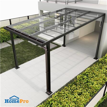 โรงจอดรถสำเร็จรูป หลังคาโพลีคาร์บอเนตแบบตัน มีรางน้ำฝน เสาธรรมดา SUNSHIELD 3x5 เมตร สีใส_3