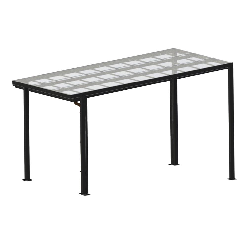 โรงจอดรถสำเร็จรูป หลังคาโพลีคาร์บอเนตแบบตัน ไม่มีรางน้ำฝน เสาธรรมดา SUNSHIELD 3x5 เมตร สีใส