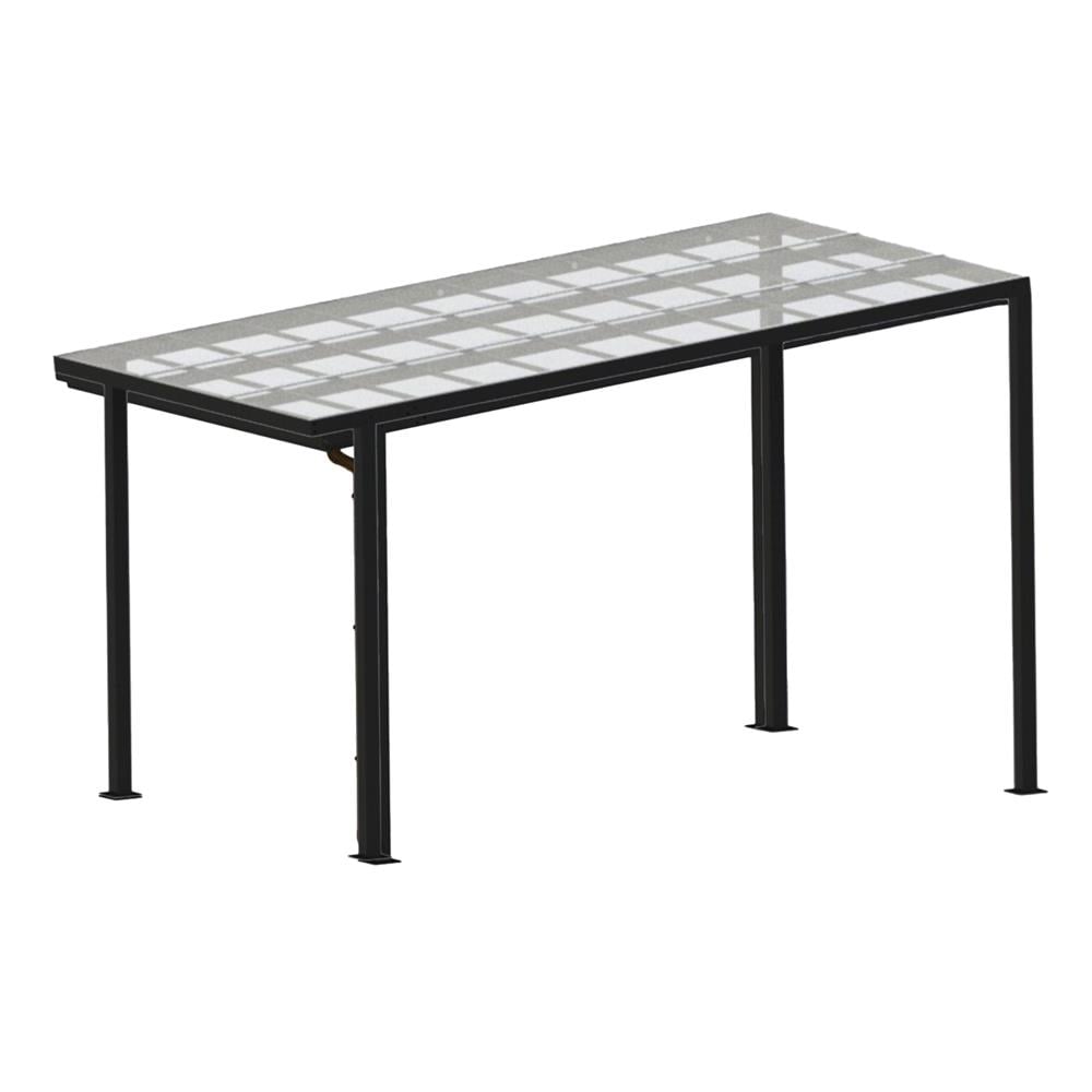 โรงจอดรถสำเร็จรูป หลังคาโพลีคาร์บอเนตแบบตัน ไม่มีรางน้ำฝน เสาธรรมดา SUNSHIELD 3x5 เมตร สีใส