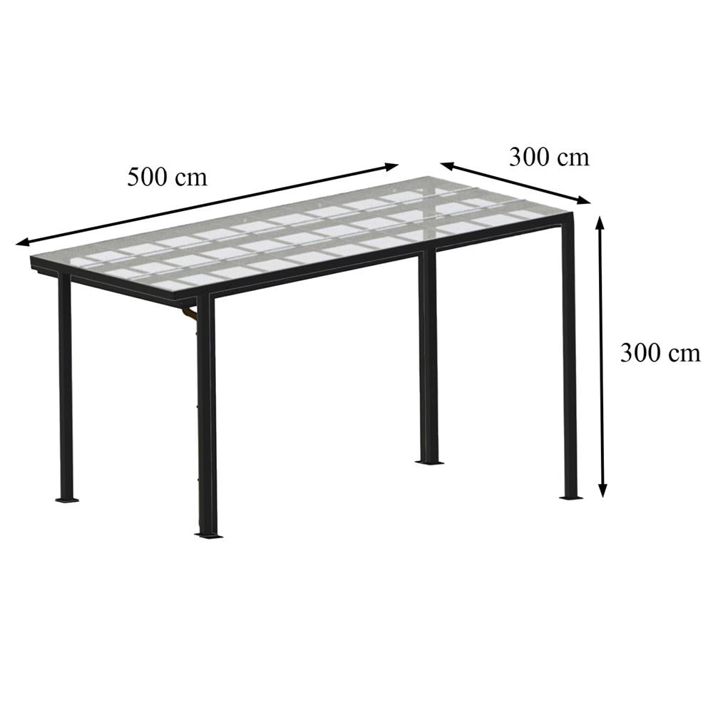 โรงจอดรถสำเร็จรูป หลังคาโพลีคาร์บอเนตแบบตัน ไม่มีรางน้ำฝน เสาธรรมดา SUNSHIELD 3x5 เมตร สีใส
